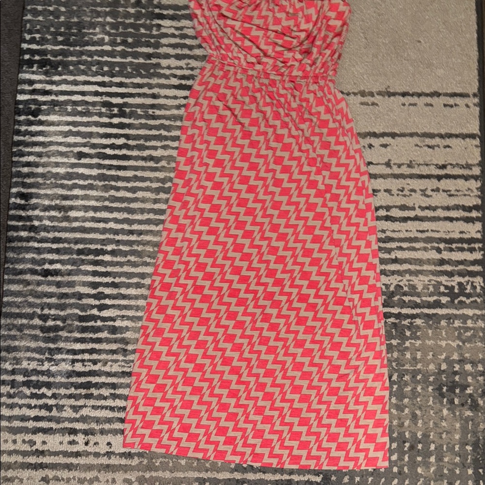 Coral an Tan Zigzag Patterned Dress